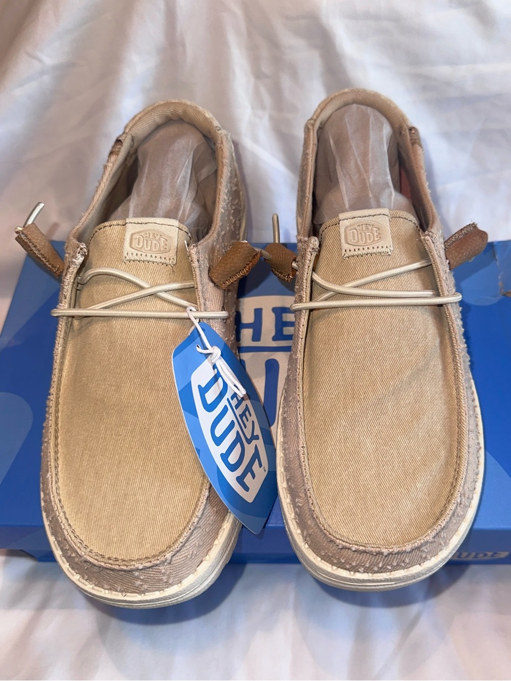 HEYDUDE Wendy Crafted Boho Tan Cotton Shoes Slip On Loafers Women Size US W6 New